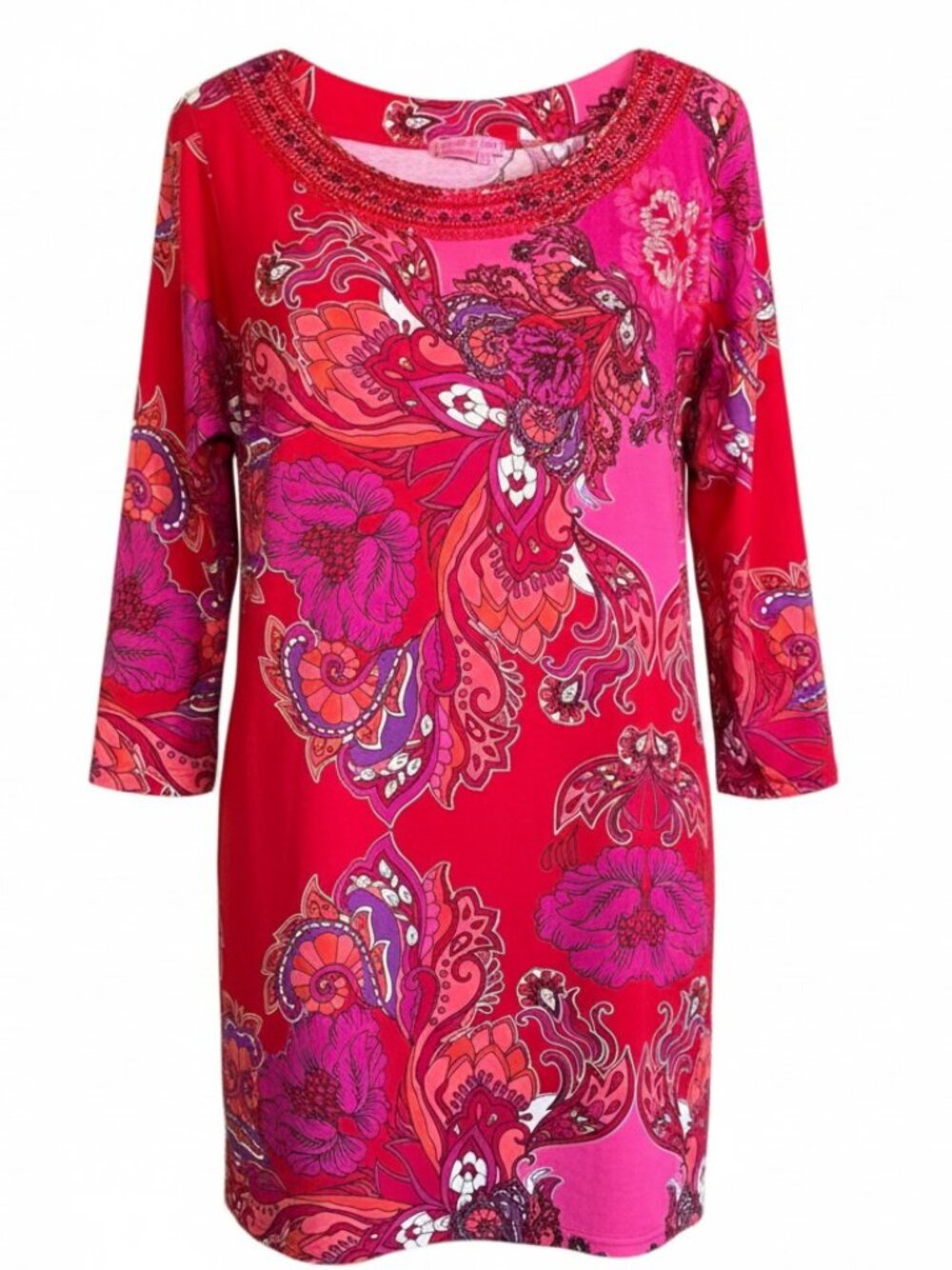 Joyous & Free Women's Size XL Shift Dress Embelleshid Beaded Neckline Bohemian